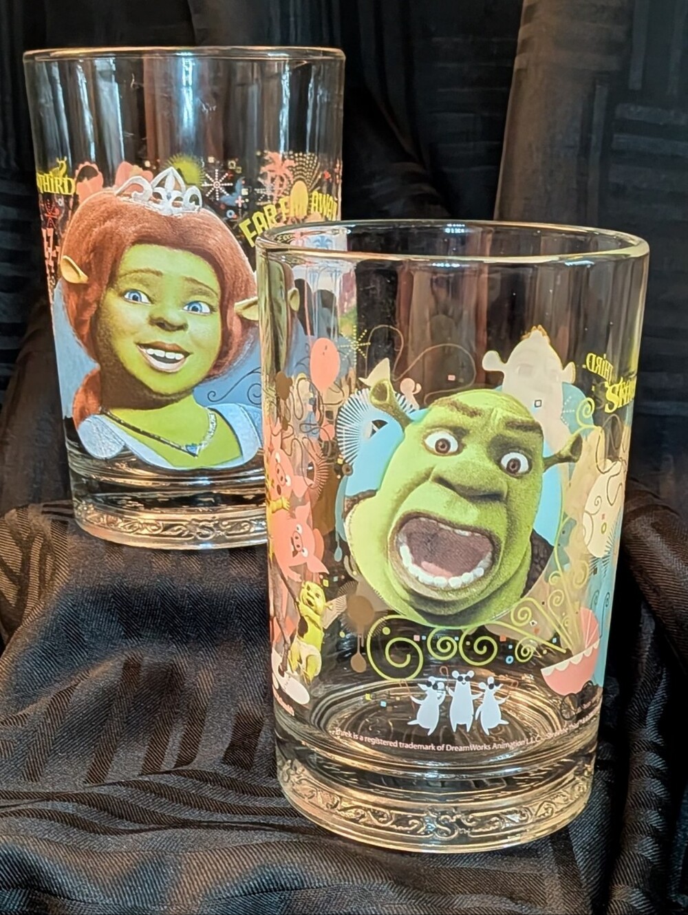 McDonald's Shrek & Fiona Character Glass Set - Green Cartoon Art Drinking Glass